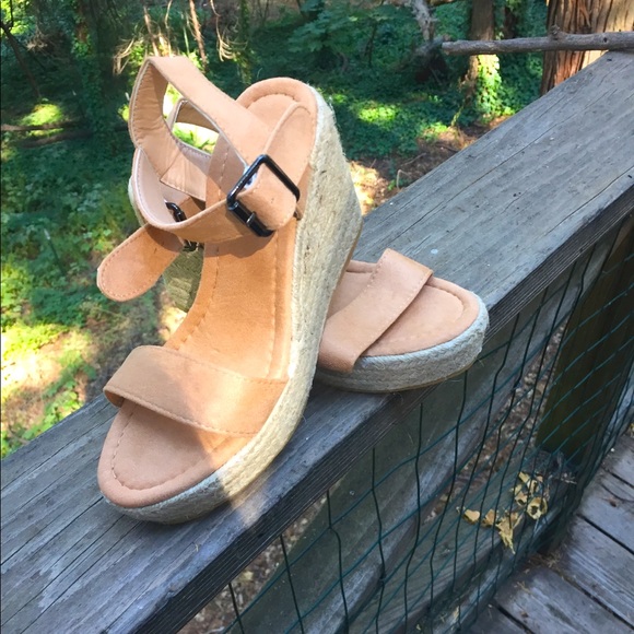 Shoes - Wedge  creamy wicker, camel Swede cloth wedge sandal,HPx4 espadrilles